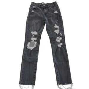 Levis Jeans Womens 25 Grey Denim 721 High Rise Skinny Ankle Raw Hem Distressed